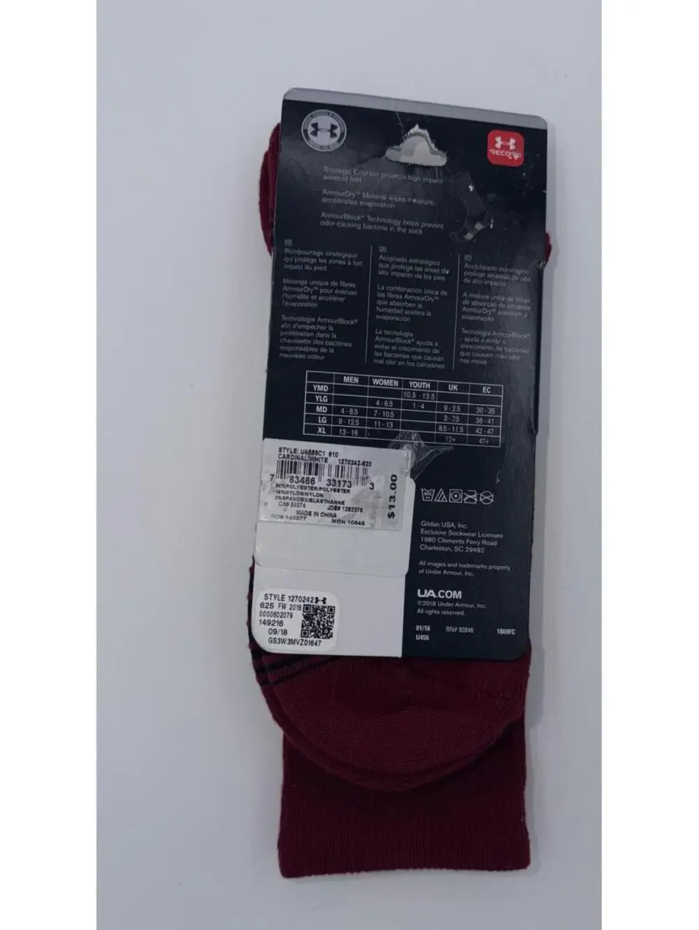 Under Armour UA Team U456 610 Team Crew Socks Large Cardinal